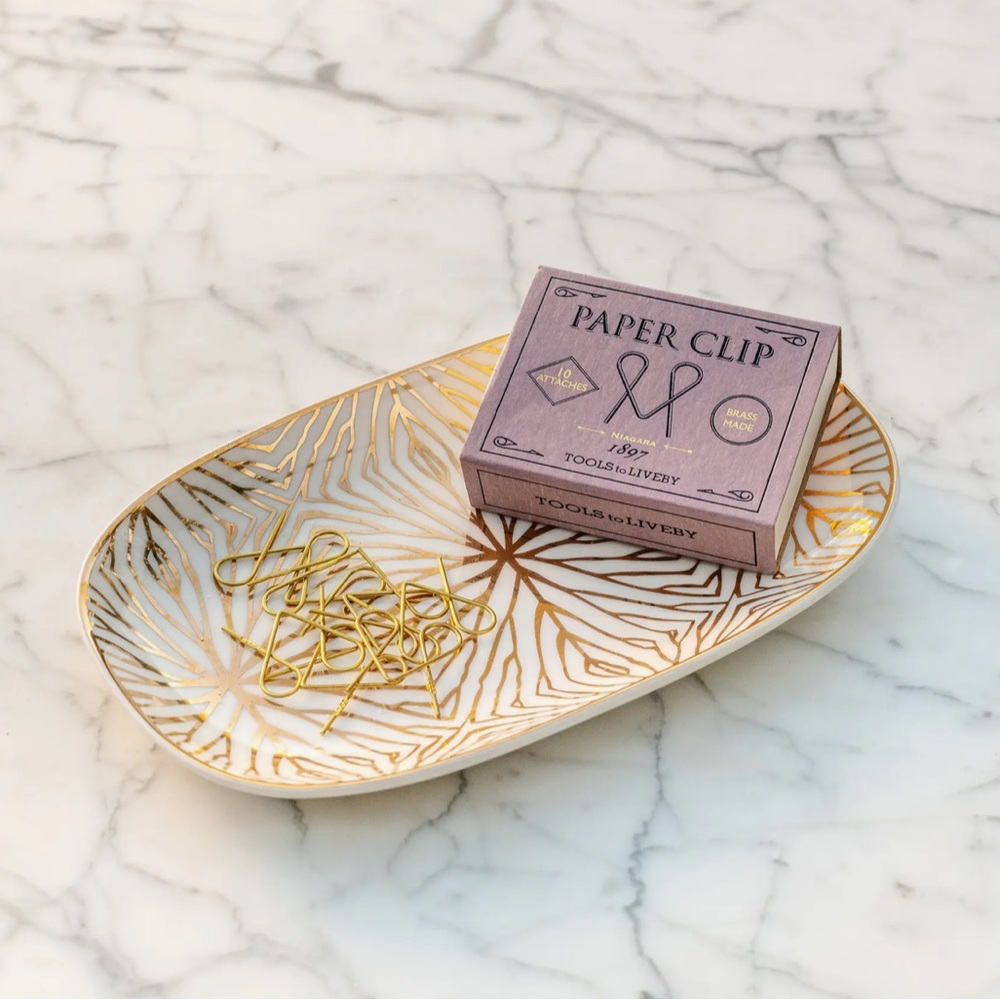 Talianna Gold White Lily Pad Decorative Ceramic Catchall Trinket Dish Tray NWT
